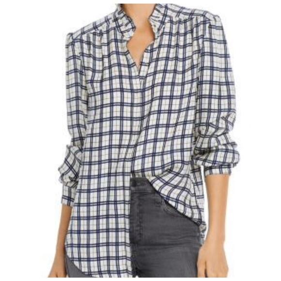 NWT Joie Mintee Ruffle Blue and White Windowpane Shirt - Picture 1 of 12
